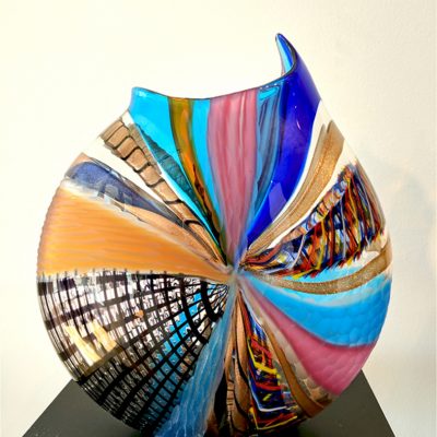 Colorful Italian blown glass vessel by Luca Vidal