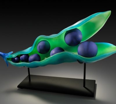 Glass sculpture of Peas in a Pod by artist Randy Walker