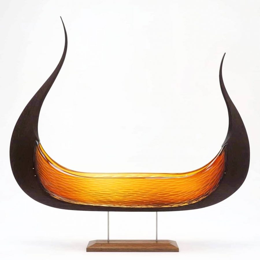 Backhaus Brown Egevaerk glass wood sculpture